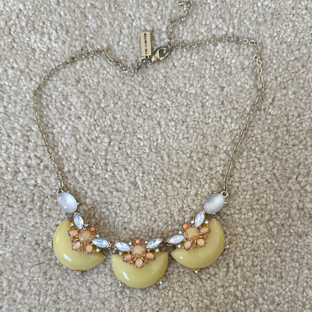 The Limited Pale Yellow Floral Statement Necklace with Peach Accents